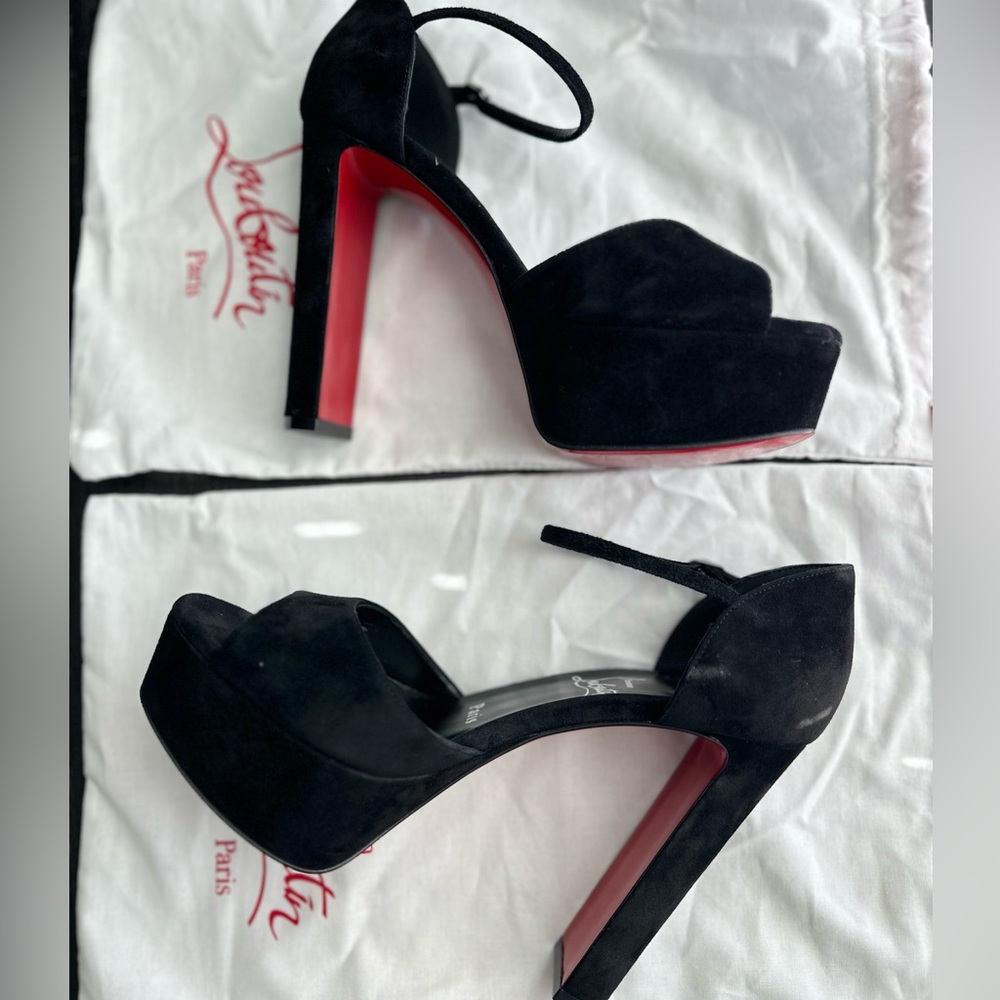 Christian Louboutin Sandaloo 130 Suede Platform Heel in Black size 36.5. - Picture 13 of 15